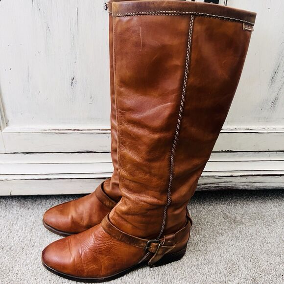 Pikolinos Brown Leather Side Buckled Knee High Riding Boots Comfort - EU40 US9 - Picture 1 of 10